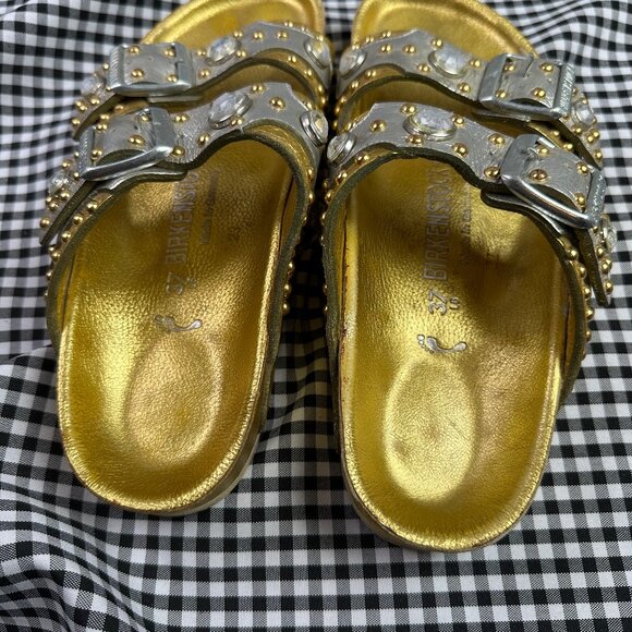 BIRKENSTOCK x Heidi Klum Ultra Rare Studded Gold Jeweled Arizona Sandal EU 37 - Picture 3 of 4